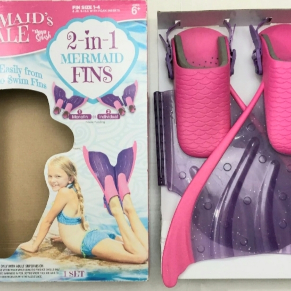 2 in 1 Mermaid Fins, Size 1-4, 6+ Ages.